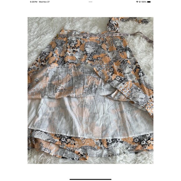 Modcloth Peeking at Perfection Wm’s Sz 16 A-Line Wrap Skirt Floral Peach Orange - Picture 10 of 11